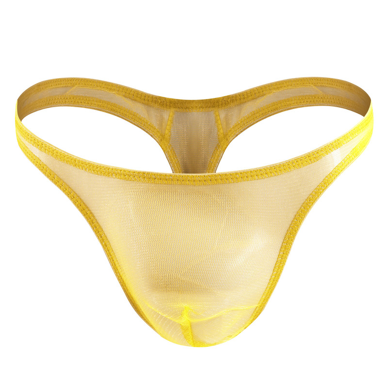 Tzy1167T Men's Sex Underwear Panties Transparent Flash Mesh Bright Silk Front Pocket T-Pants