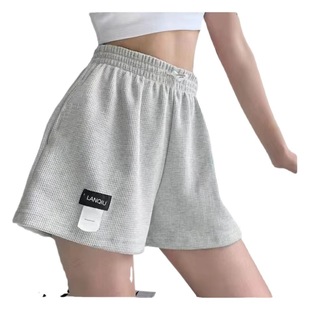 Waffler Shorts Loose Sports Shorts Women's Loose Waist Wide Leg Hot Pants Casual Slimming High Waist Straight Household
