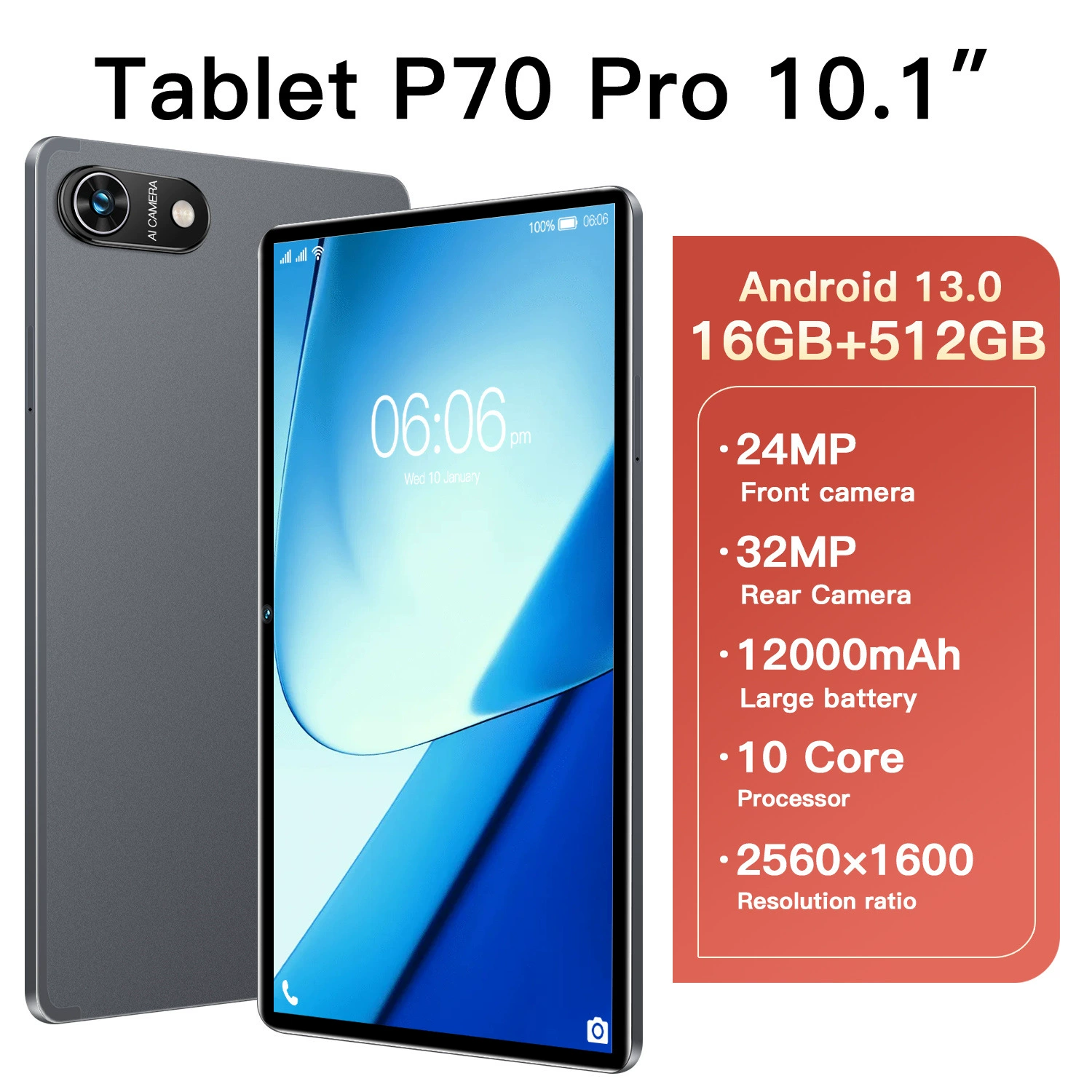Планшет P70 Pro, 16+512 ГБ, Android, 10.1-дюймовый HD экран