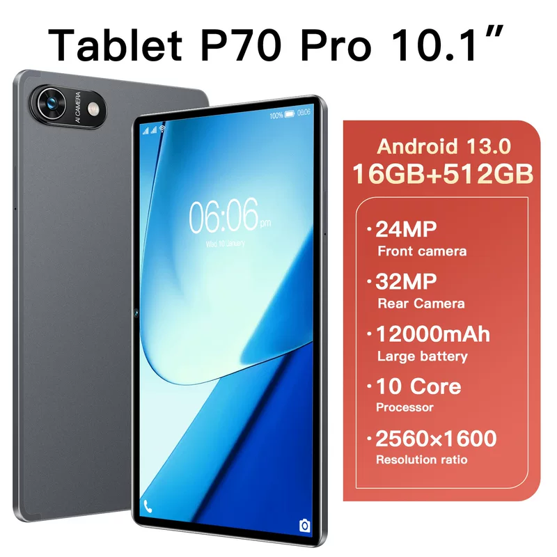 Планшет P70 Pro, 16+512 ГБ, Android, 10.1-дюймовый HD экран