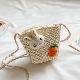 Children's Bag Straw Bag Flower Vacation Bag 2022 New Girls' Seaside Beach Fashion Trendy Crossbody Bucket Bag