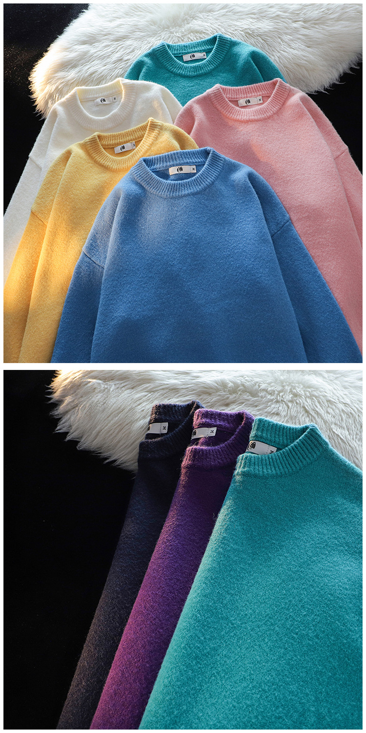 Men's Heavyweight Knit Crewneck Sweater Oversized Warm Pullover_voghion.com