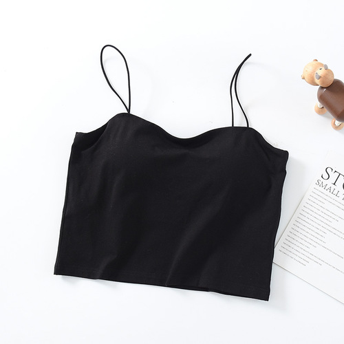 Cotton Modal with padded straps all-in-one bra-free tube top women's vest short navel-baring chest-wrapped bottoming shirt