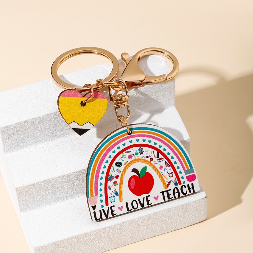 Unisex Gender Modern Style Letter Heart Shape Apple Wood Teachers' Day Unisex Keychain