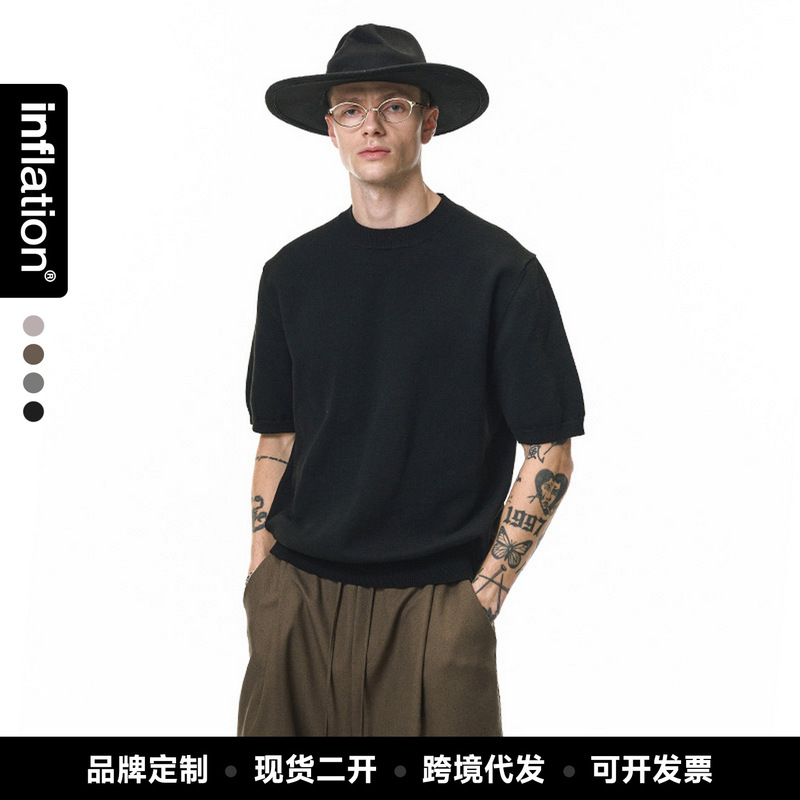 Jie Zhan Men's Clothing | Old Money Knit T-Shirt 26 Spring New Trendy Brand Loose Fit Warm Knitted Short Sleeve Round Neck Sweater.