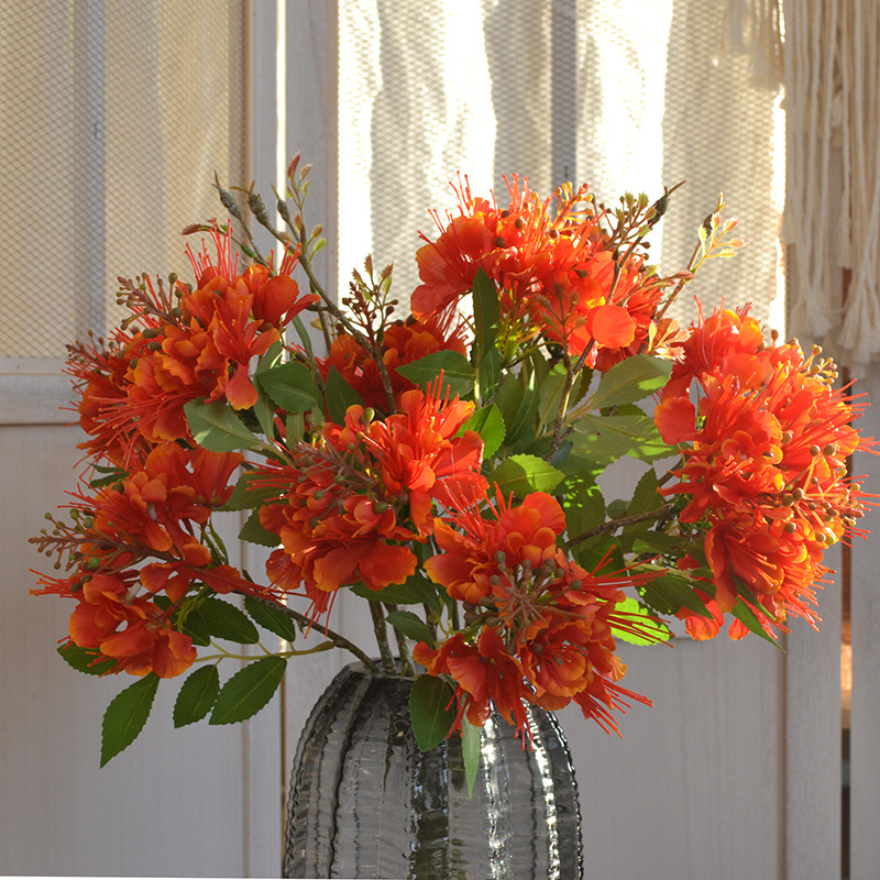 인공 꽃 황금 피닉스 꽃 가짜 꽃 꽃 가짜 나무 장식 웨딩 꽃 아트 홈 장식 실크 꽃 사진