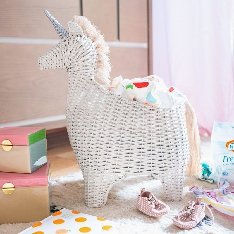 Creativo de vid tejido unicornio cebra imitación animal juguete canasta muebles creativos decoración de la habitación de los niños