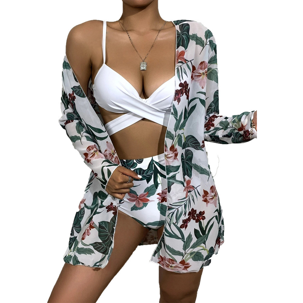 2022 new swimsuit Three Piece Bikini mesh split swimsuit women's Cross bikini_voghion.com