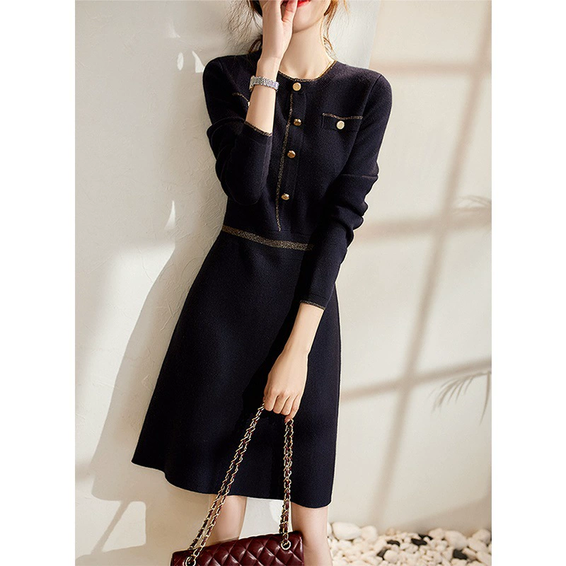 2022 весна и осень, Новый Ароматный легкий роскошный женский стиль в Корейском стиле, элегантное модное приталенное вязаное платье для похудения, женское