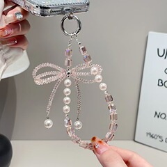 ハイエンドのクリスタル携帯電話チェーン、ファッショナブルなパール携帯電話ストラップ、蝶結びビーズ携帯電話ケースペンダント、ポータブルチェーン