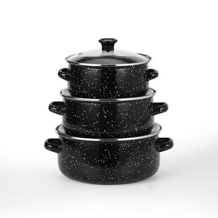 Cross-border in stock wholesale enamel soup pot black pitting three-piece soup pot 671DG-K green blue brown