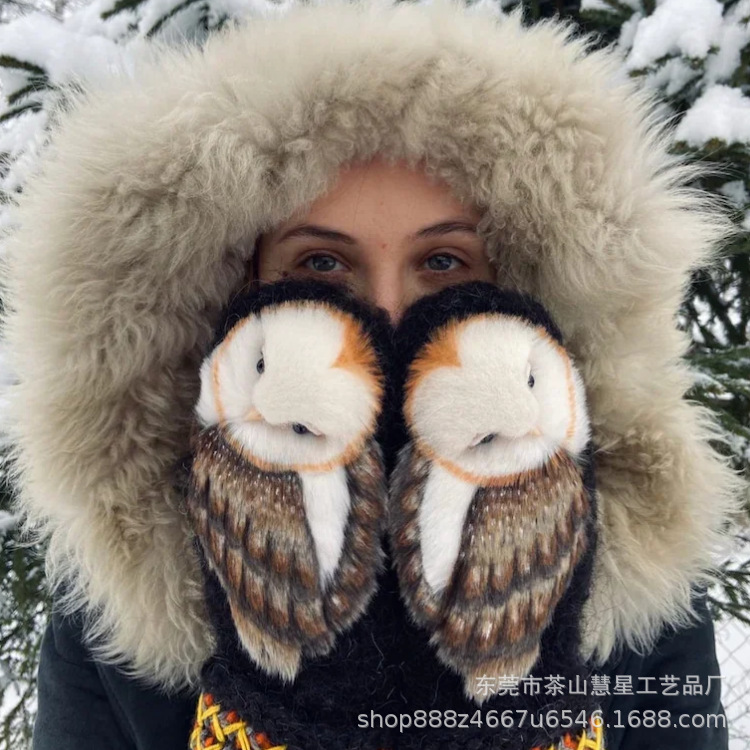 猫头鹰针织手套 Hand Knitted Wool Nordic Mittens with Owls
