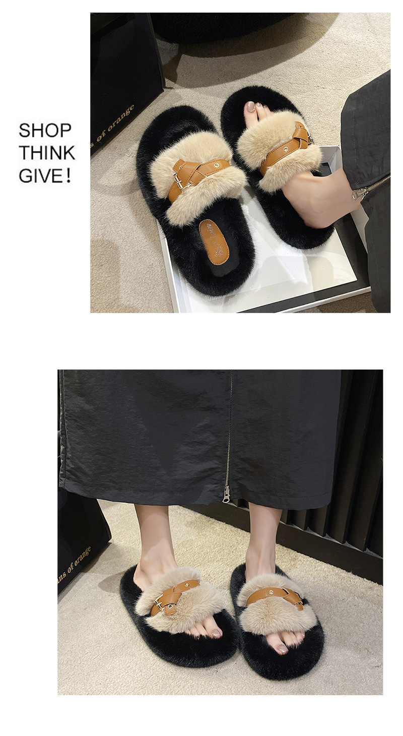 Pantofole in pelliccia nera panda di vendita calda per donna 2023 nuovo nodo con cintura autunno e inverno con calzini e mezze pantofole in velluto_voghion.com