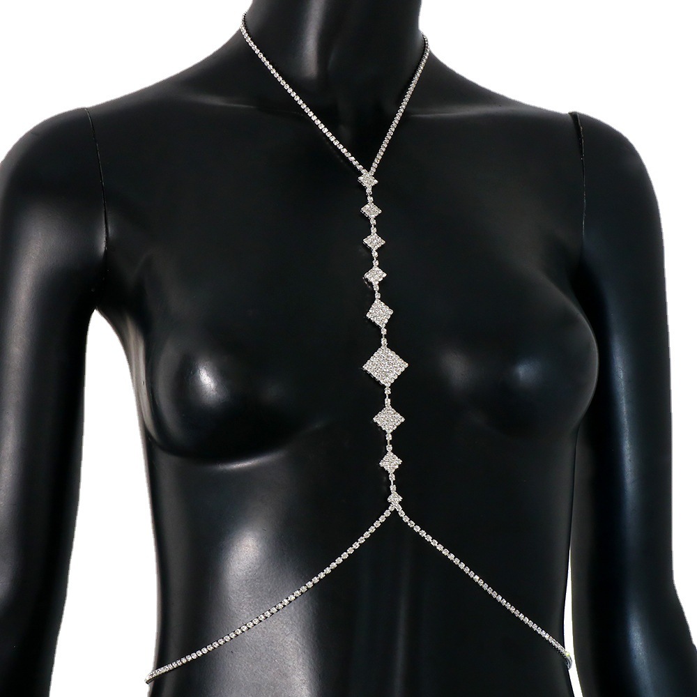 Nueva cadena transfronteriza pecho de diamantes de imitación europea y americana sexy simple diamante Halter accesorios en el pecho accesorios bikini bodychain