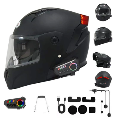 Foreign trade cross-border Bluetooth helmet, full-face helmet for electric motorcycle riding, dual lenses, waterproof, anti-fog, with smart light strip