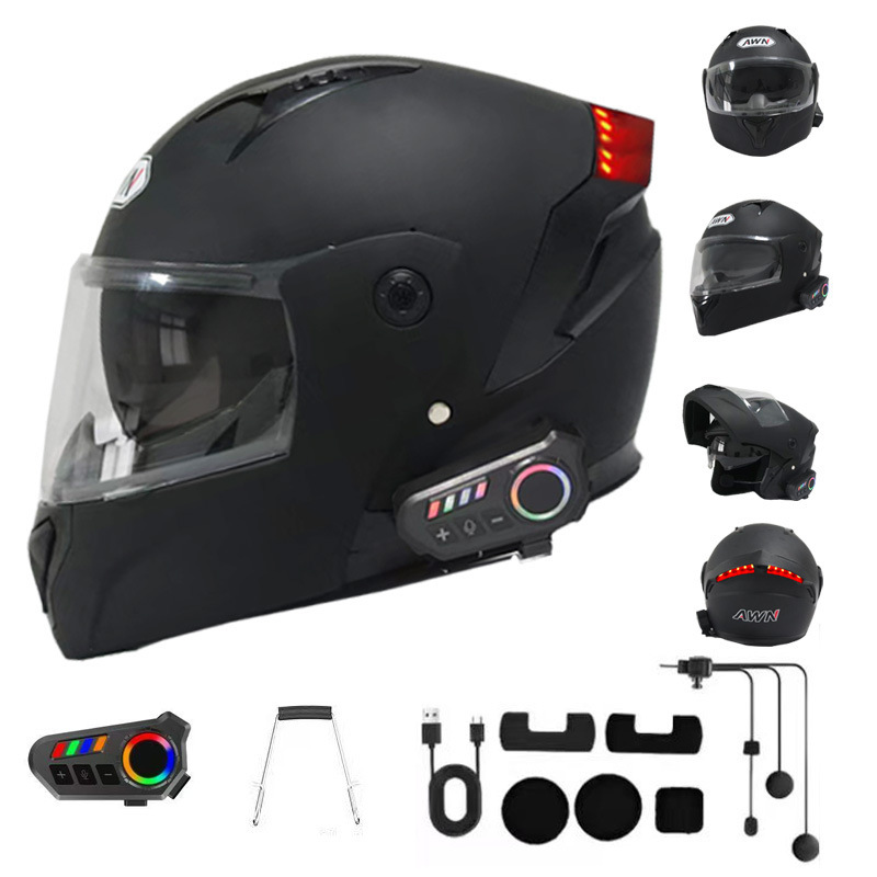 Foreign trade cross-border Bluetooth helmet, full-face helmet for electric motorcycle riding, dual lenses, waterproof, anti-fog, with smart light strip Foreign trade cross-border Bluetooth helmet, full-face helmet for electric motorcycle riding, dual lenses, waterproof, anti-fog, with smart light strip