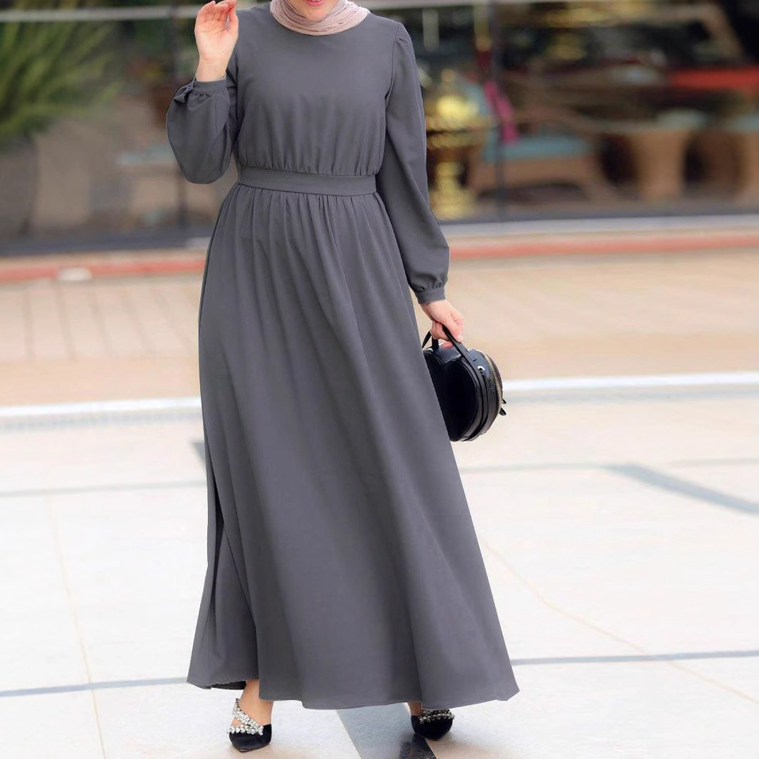 2025 New Middle Eastern Cross-Border Muslim Women's European And American Fashion Slim-Fit Long Dress Abayas Robe_ecoleips.com
