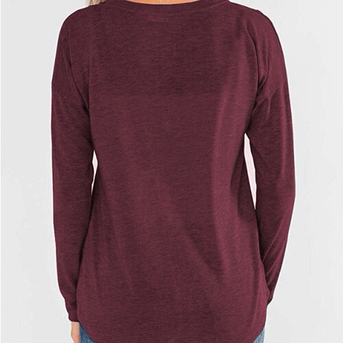 2025 Women's Plain Knit Long-Sleeve Round Neck T-Shirt with Hoodie-style Collar