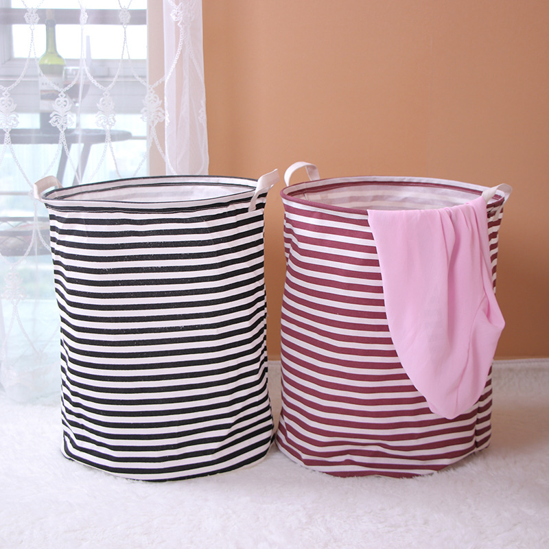 Patrón de rayas cesta de lavandería hogar ronda plegable cesta de almacenamiento grande