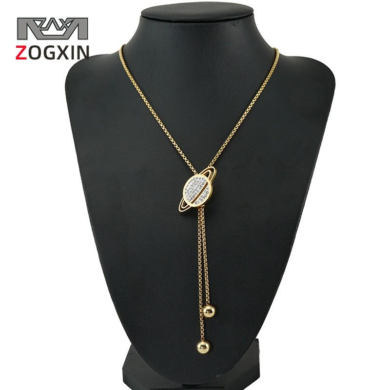Длинная цепочка-ожерелье-свитер (ZOGXIN) ZG214/ZG222, титановая сталь с 18K золотым покрытием, каменная вставка, подвесной цепь