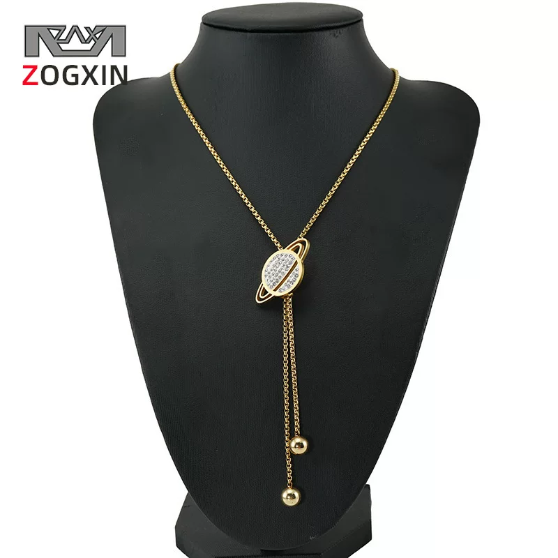 Длинная цепочка-ожерелье-свитер (ZOGXIN) ZG214/ZG222, титановая сталь с 18K золотым покрытием, каменная вставка, подвесной цепь