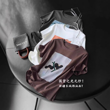 柜款元纱！新疆棉纯棉长绒棉 油画印花直筒显瘦圆领短袖T恤上衣女