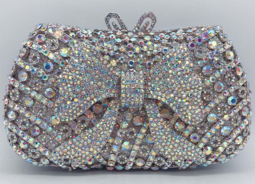 Metal hueco arco con diamantes bolsa de cena transfronteriza bolsa de mujer cadena bolsa de embrague duro