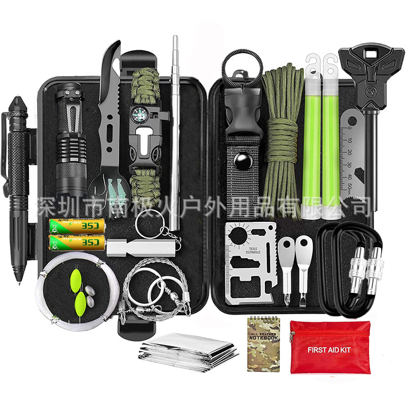 Equipo al aire libre camping supervivencia caja tesoro herramienta traje supervivencia al aire libre multifuncional suministros de emergencia caja de primeros auxilios