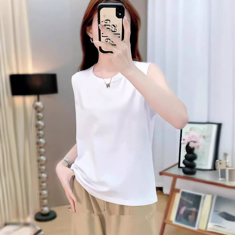 2025 New Women's White Camisole Women's Round Neck Loose Top Sleeveless Bottoming Shirt Sports Waistcoat