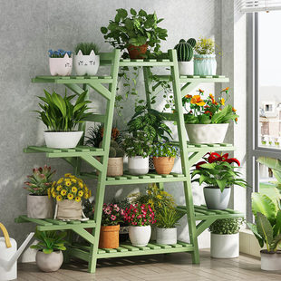 Flower Rack Multi-Layer Succulent Flower Pot Rack Against the Wall Living Room Balcony Indoor Floor-Standing Storage Rack Integrated Against the Wall