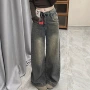大码新款春秋直筒牛仔裤