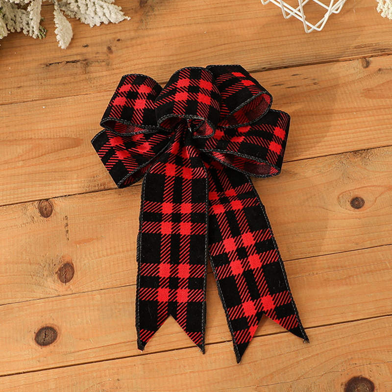 [Hong Kong Heng] ropa de cama artificial negro blanco Rojo Negro accesorios de cinta a cuadros suministros de decoración de Navidad accesorios de marca de madera arco