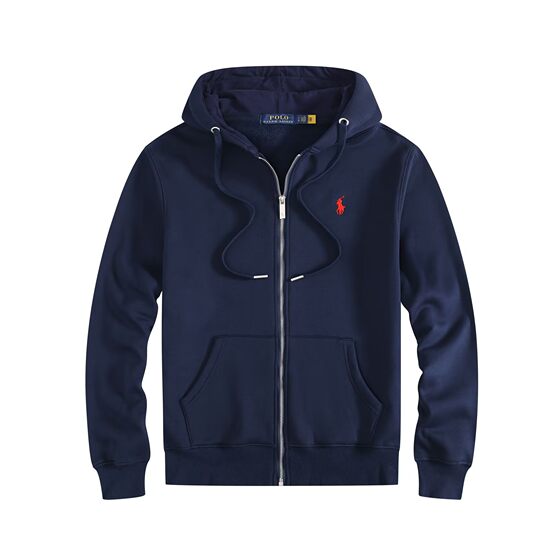 Foreign Trade Autumn and Winter Velvet Pony Hooded Sweatshirt Rl Cardigan Zipper Embroider Loose Large Size Paul Polo Jacket