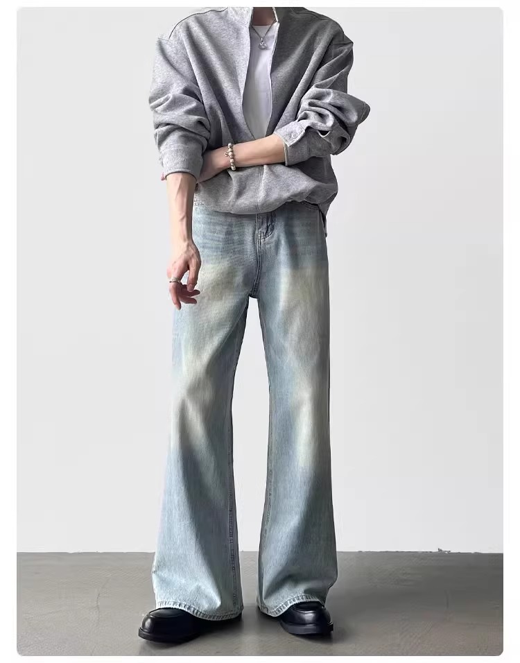 Cleanfit Herren Jeans Im Retro Stil Hellblau Weites Bein_voghion.com
