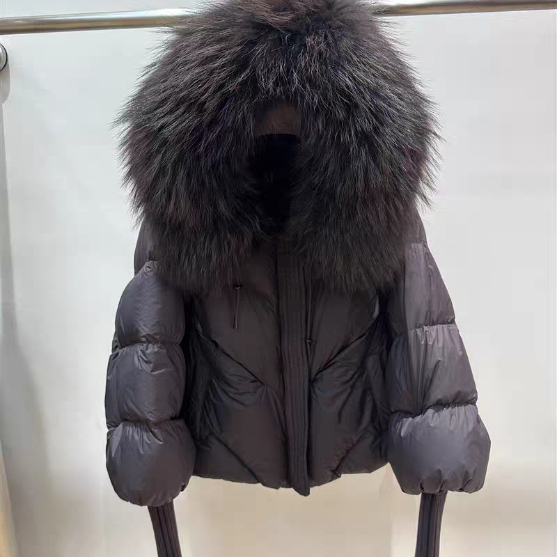 European Style 2025 Winter New Model Raccoon Fur Collar Short down Jacket for Women, Thickened and Warm, Fashionable Fur Coat