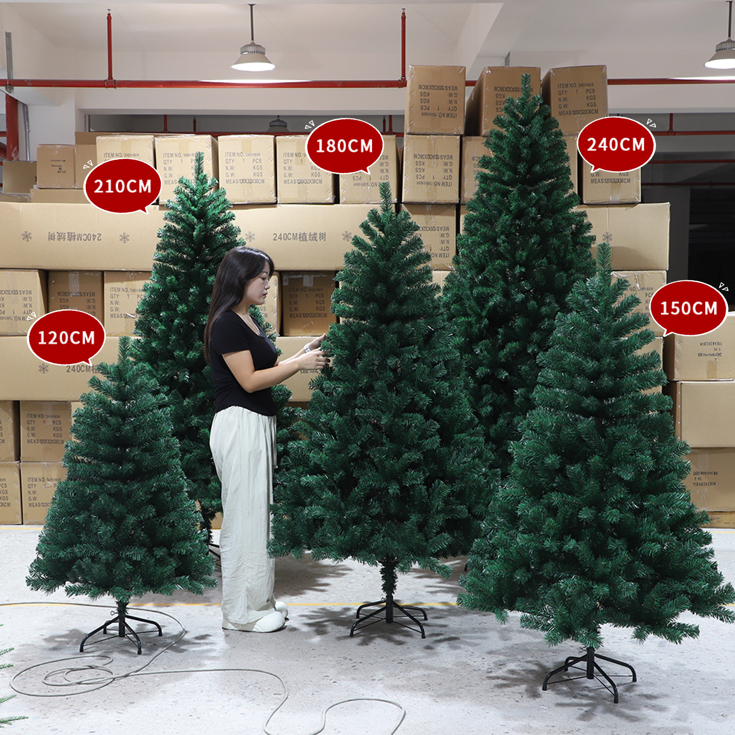 Árbol de Navidad puro PE mezclado PVC nieve flocado árbol desnudo blanco decoración de Navidad pleno pe árbol de Navidad precargado luz