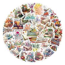 60张跨境新款书本花卉涂鸦贴纸汽车行李箱滑板车水杯防水贴纸批发