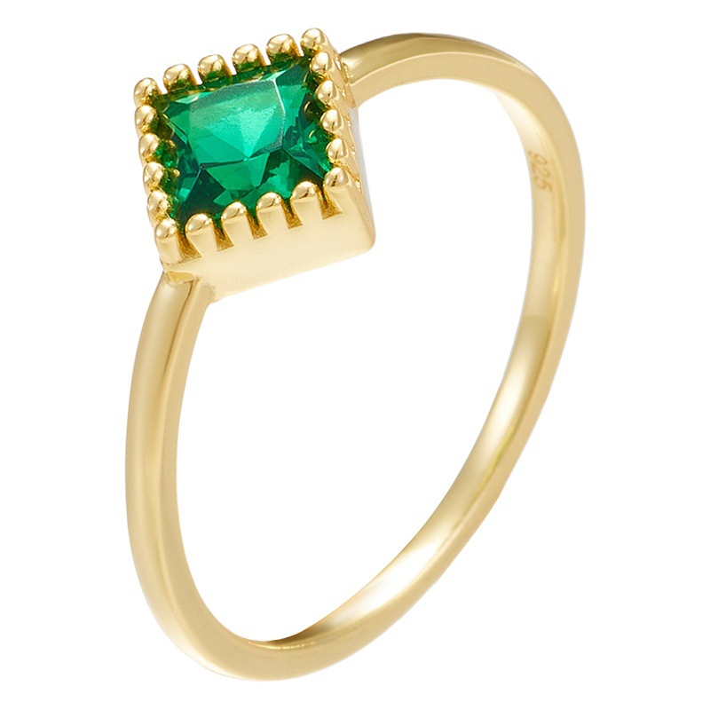 Luz de lujo nicho de alta calidad geométrica cuadrado Esmeralda circón anillo de plata esterlina estilo coreano ins simple temperamento anillo