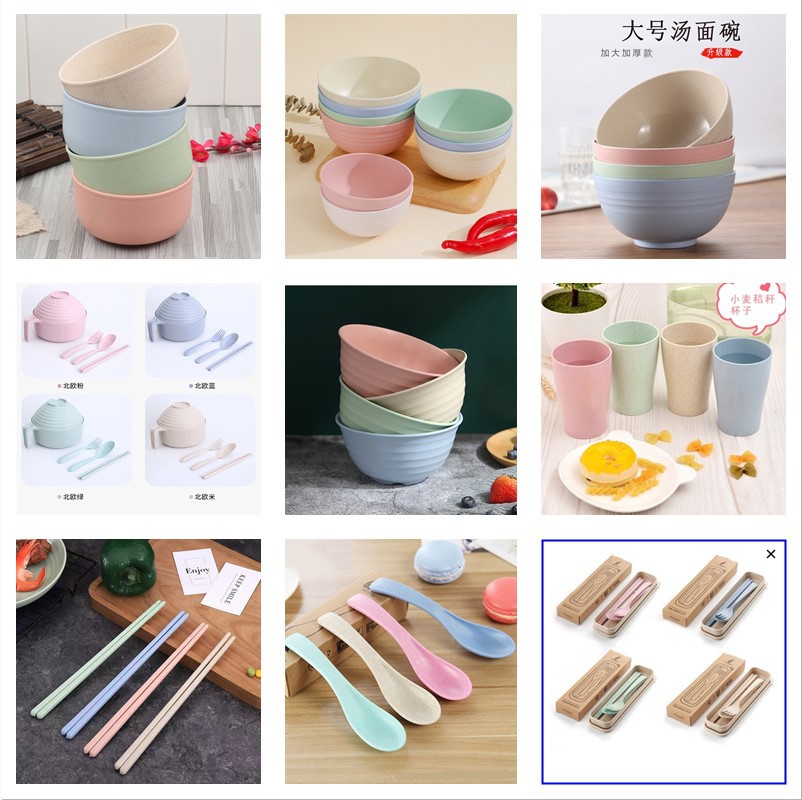 Trigo paja vajilla hogar de los niños arroz sopa tazón cuchara traje de plástico resistente a la caída tazón de fideos instantáneos regalo logotipo impreso