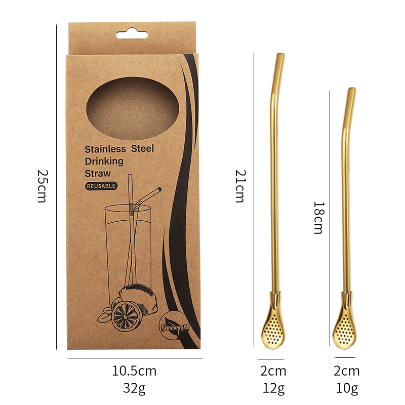 304 cuchara de paja de filtro de acero inoxidable cuchara de té perfumada vajilla cuchara de agitación de paja de bebida chapada en titanio