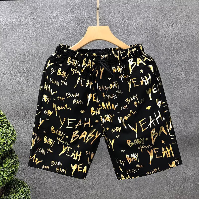 Bedrukte herenshorts met 3D-contourbies, losse casual strandshorts, zomerse mode essentials, ademende, sneldrogende stof._voghion.com