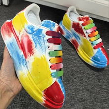 2025外贸新款时尚国旗厚底系带运动单鞋欧美圆头情侣休闲鞋