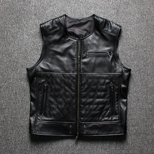 Genuine Leather Vest Men's Club Team Cycling Clothing Lightweight Cowhide Harley Motorcycle Vest Waistcoat