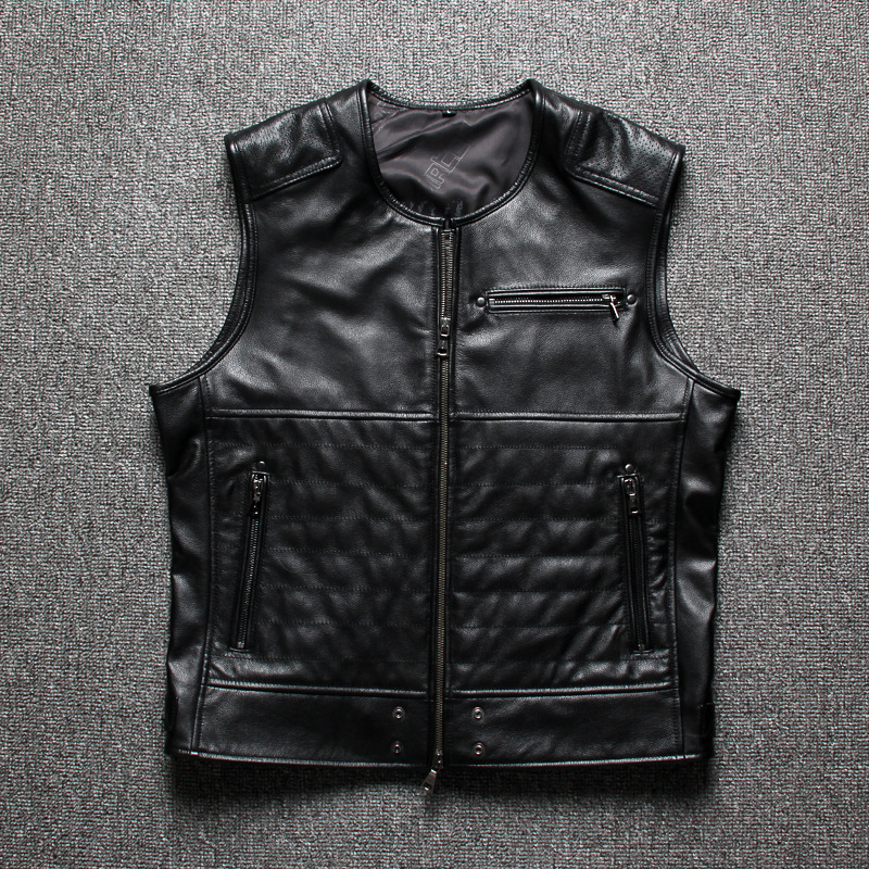 Genuine leather vest for men's clubs and cycling teams, lightweight cowhide Harley motorcycle vest, shoulder bag, small jacket