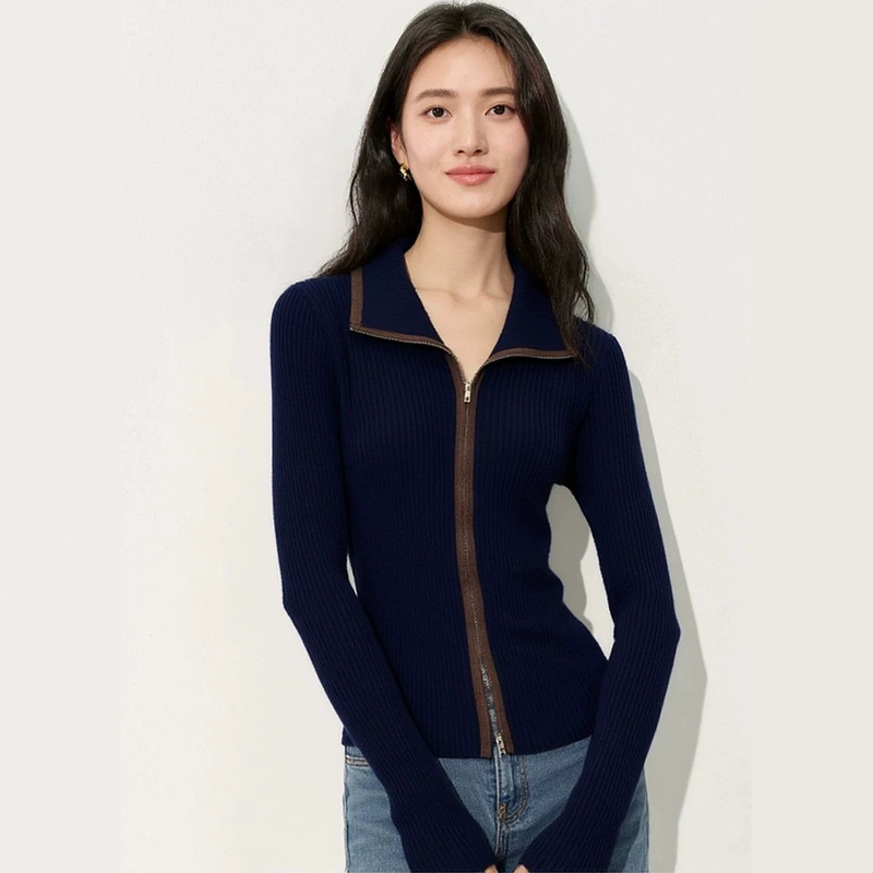 Domestic Niaojia 2026 Autumn New Women's Versatile Long-Sleeve Stand-Up Collar Sheep Wool Knit Cardigan BR803177