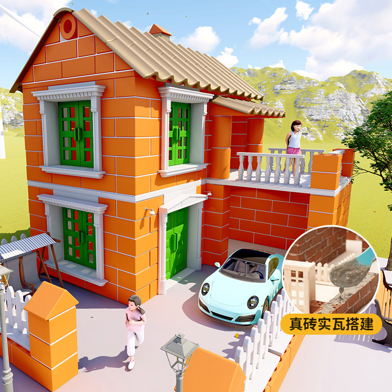 Little mason children's handmade diy hut building house sand table wall building model toys color box