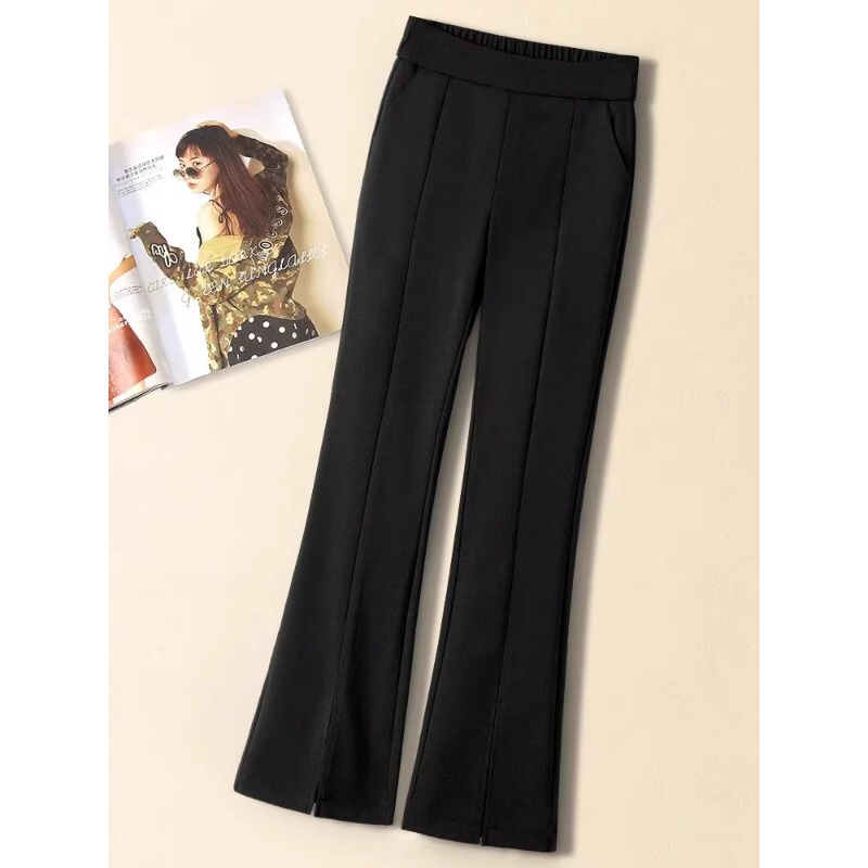 Black Suit Micro-pants Women's Summer 2025 New Arrival Cropped Casual Pants Small Split Straight Horn Pants