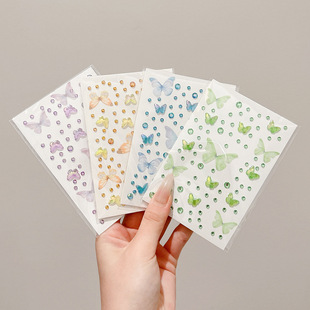 Children's Butterfly Rhinestone Stickers Concert Face Stickers Glue-Free Self-Adhesive Girls' Face Accessories Stage Performance Makeup Props