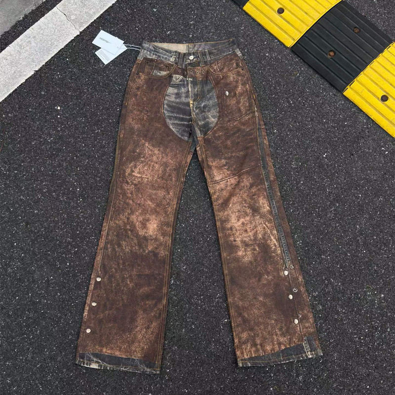Ac 25Ss Dirty Heavy-Duty Western Style Illusion Print Vintage Button-Up 3D Illusion Print Loose Jeans for Men