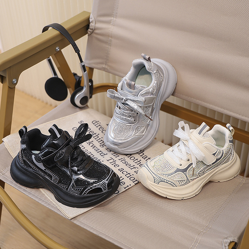 女童老爹鞋系带秋季新款中小儿童运动鞋黑色男女童跑步鞋子女童鞋